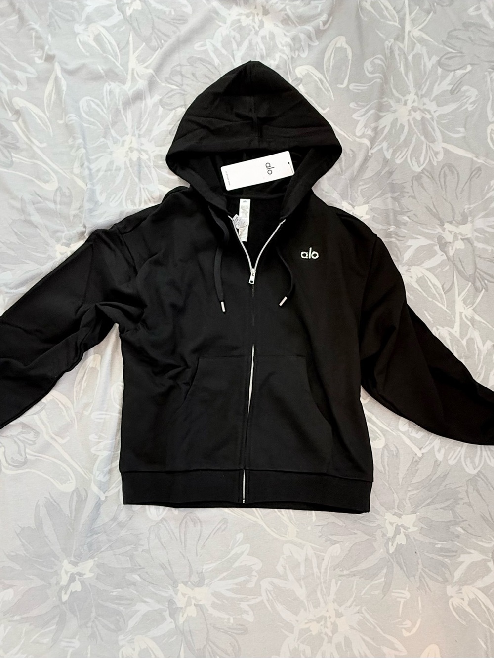ALO Yoga Black Full-Zip Hooded Performance Sweatshirt